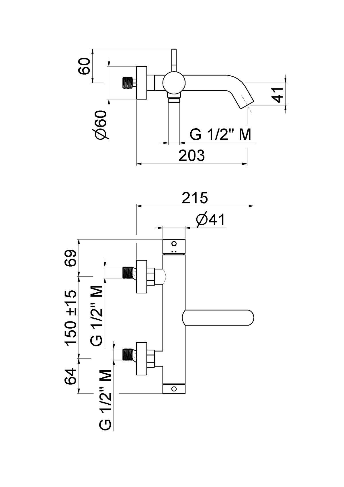 Disegno tecnico Vema V17085 - Miscelatore vasca esterno