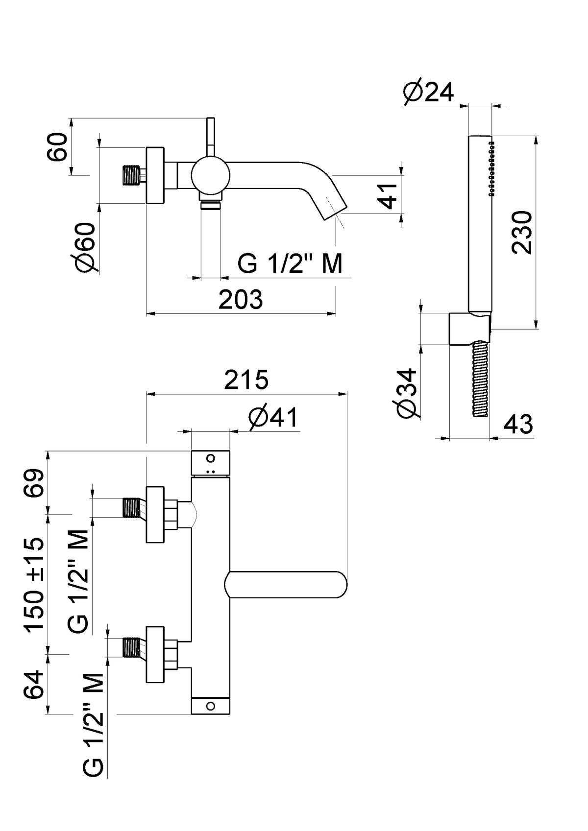 Disegno tecnico Vema V17086 - Supporto doccetta esterno