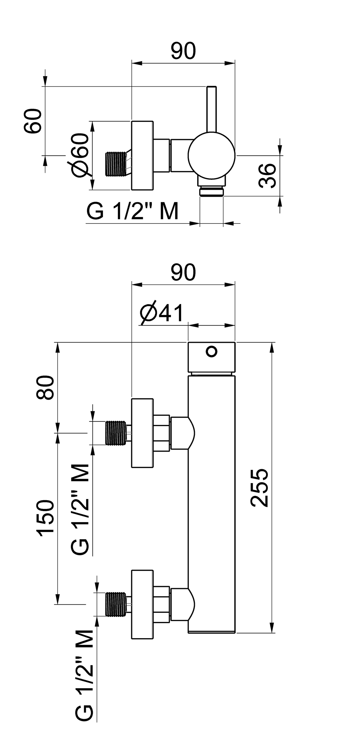 Disegno tecnico Vema V17090 - Miscelatore doccia esterno