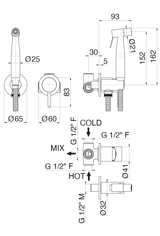 Disegno tecnico Vema V17405 - Doccetta igienica