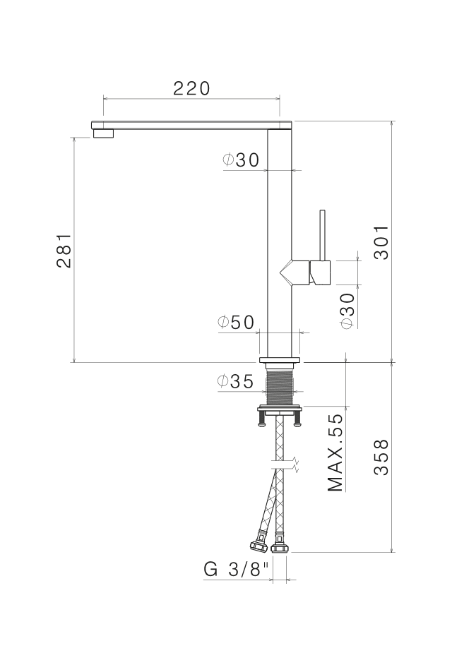 Disegno tecnico Vema V20022 - Miscelatore cucina Tiber Steel Kitchen