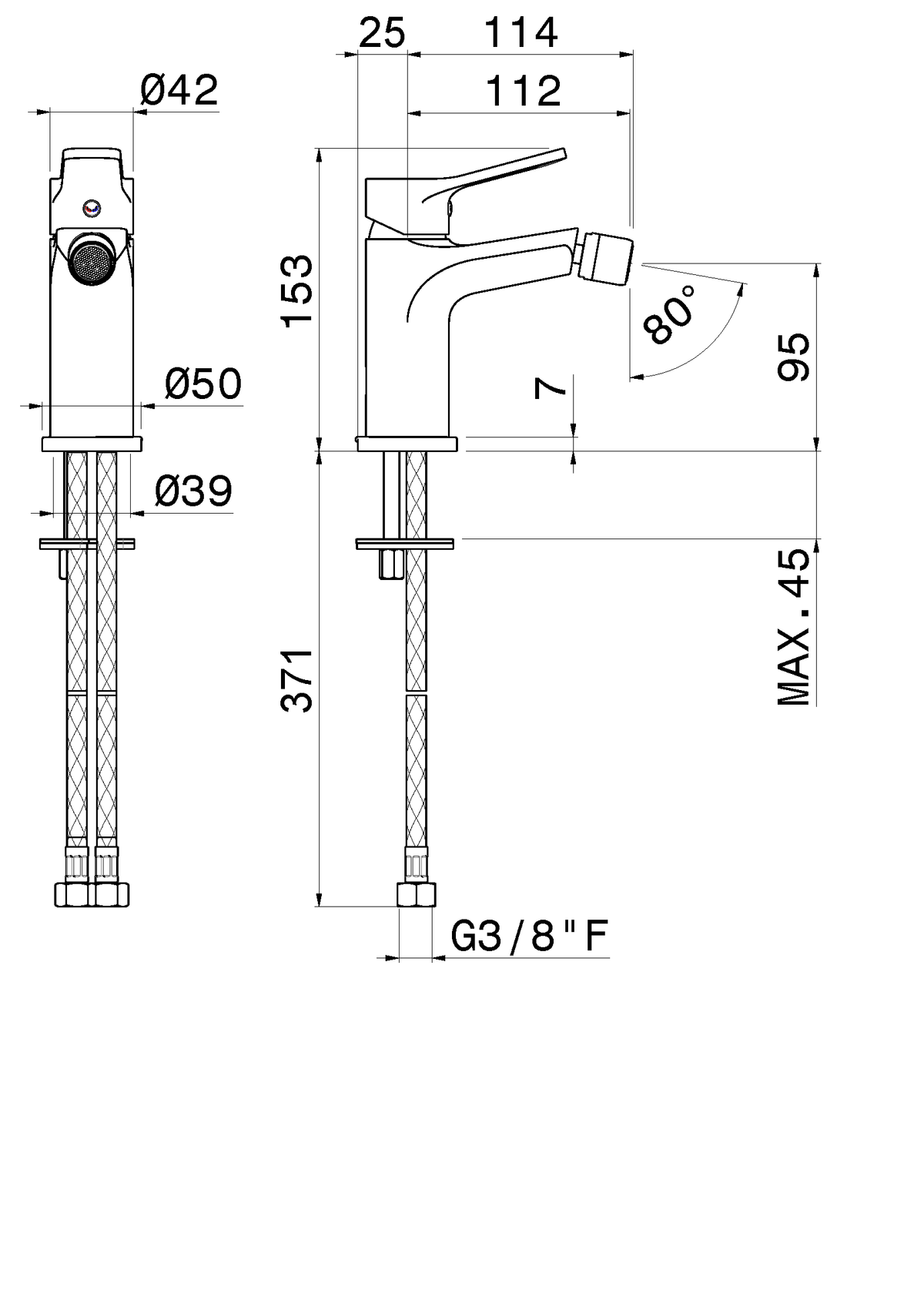 Disegno tecnico Vema V22071 - Miscelatore bidet Paranà senza scarico
