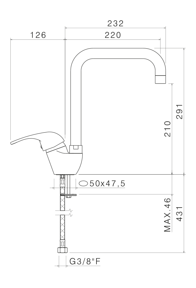 Disegno tecnico Vema V23050 - Miscelatore cucina Venenza
