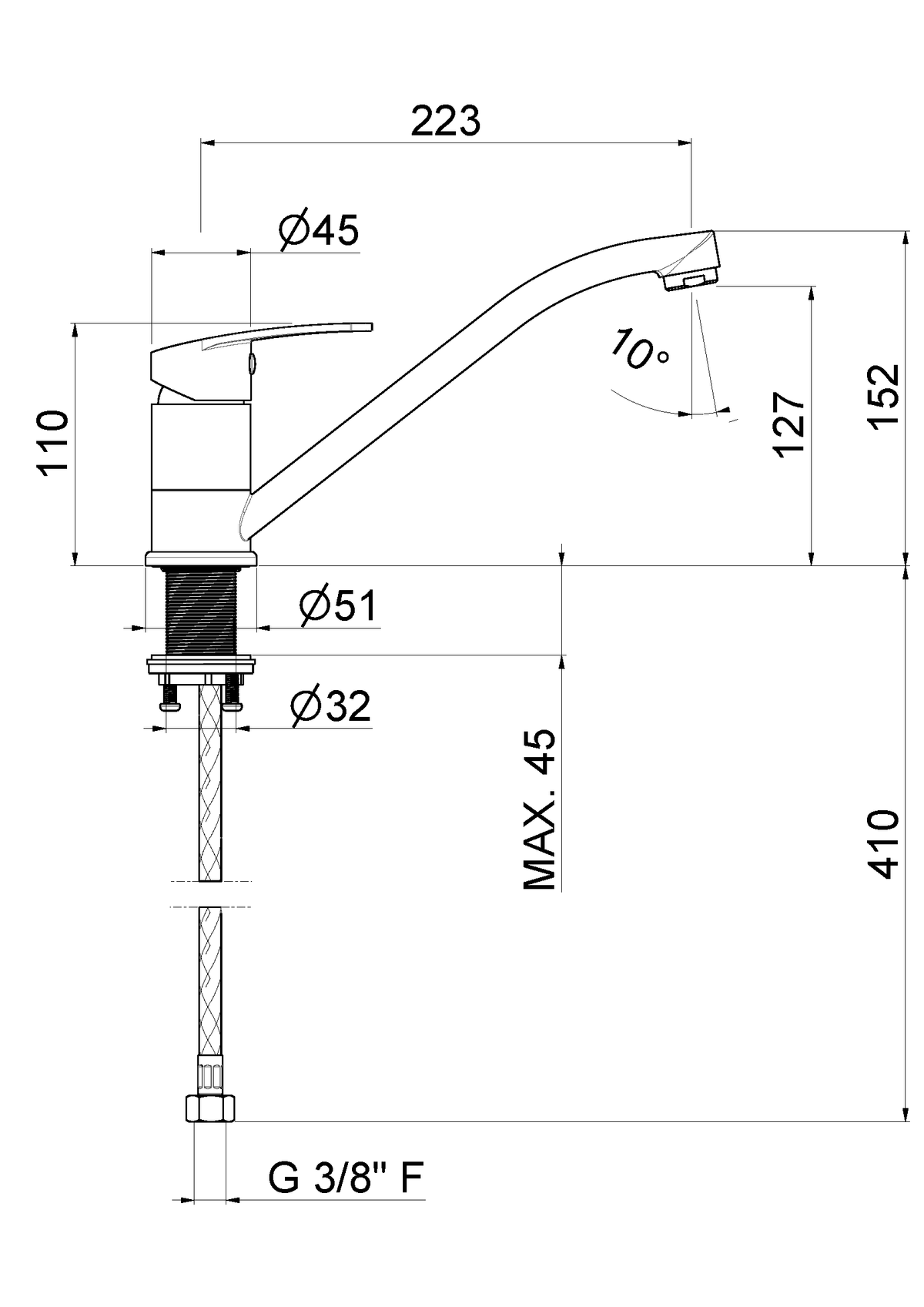Disegno tecnico Vema V23130 - Miscelatore cucina Venenza con canna girevole