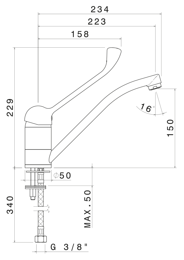 Disegno tecnico Vema V23180 - Miscelatore cucina Venenza con canna girevole