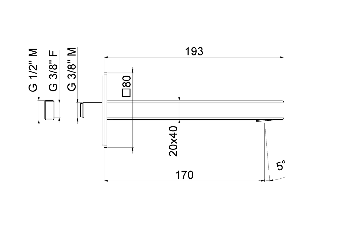 Disegno tecnico Vema V25055 - Bocca erogazione Lys a parete da incasso 172 mm