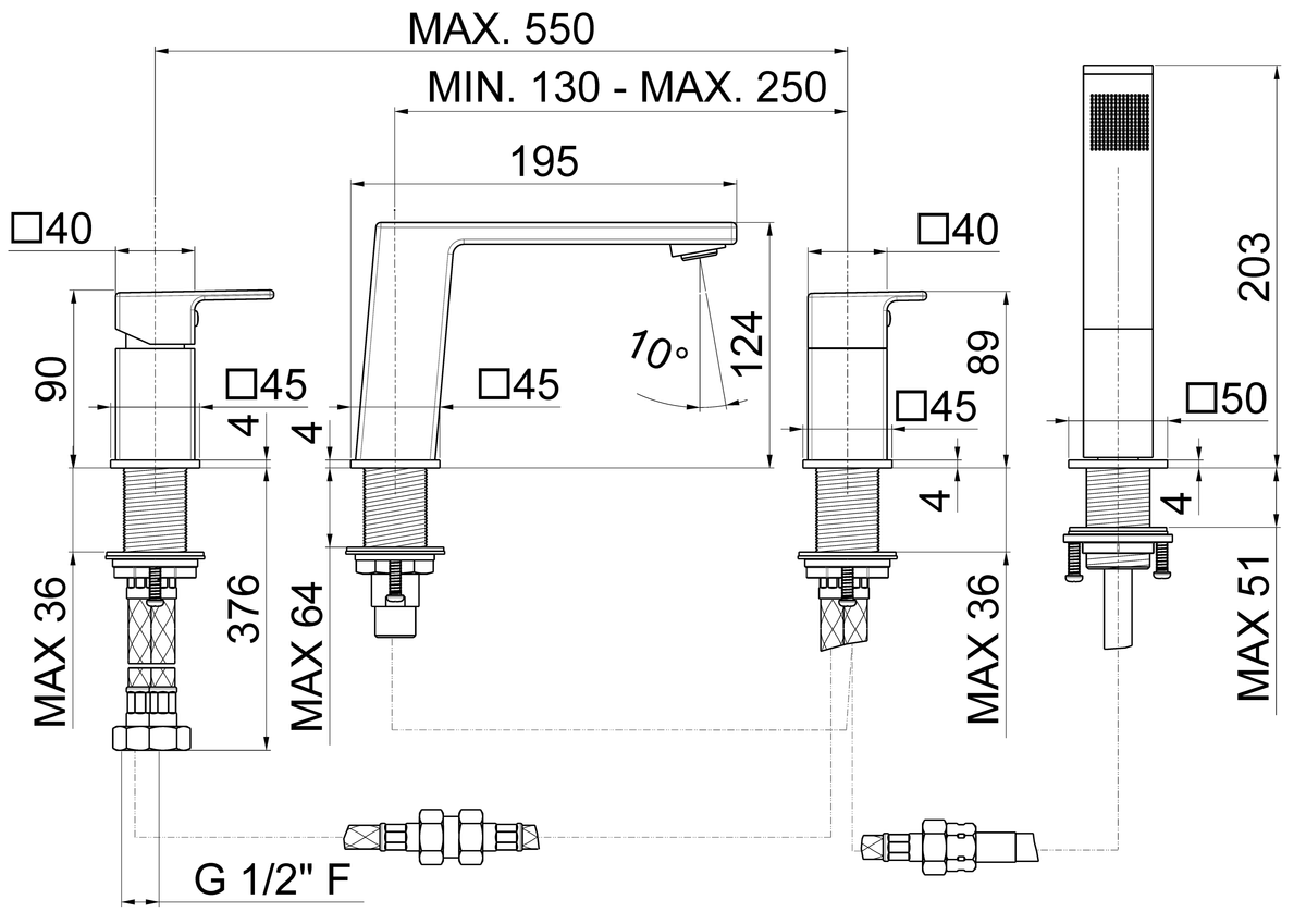 Disegno tecnico Vema V25150 - Miscelatore vasca Lys