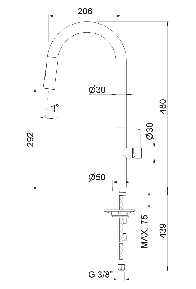 Disegno tecnico Vema V26040 - Miscelatore cucina Mosa