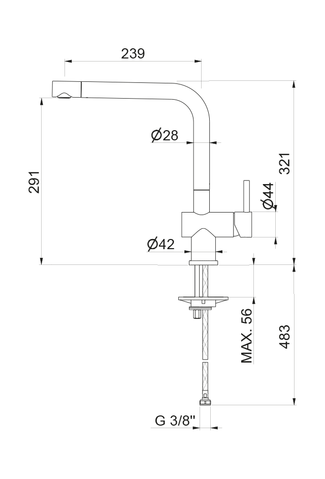 Disegno tecnico Vema V26221 - Miscelatore cucina Mosa