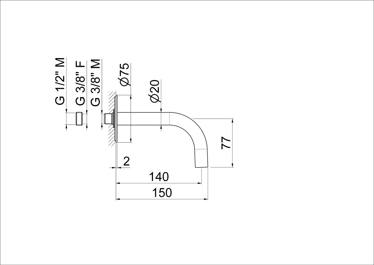 Disegno tecnico Vema V27054 - Bocca erogazione Maira a parete 140 mm