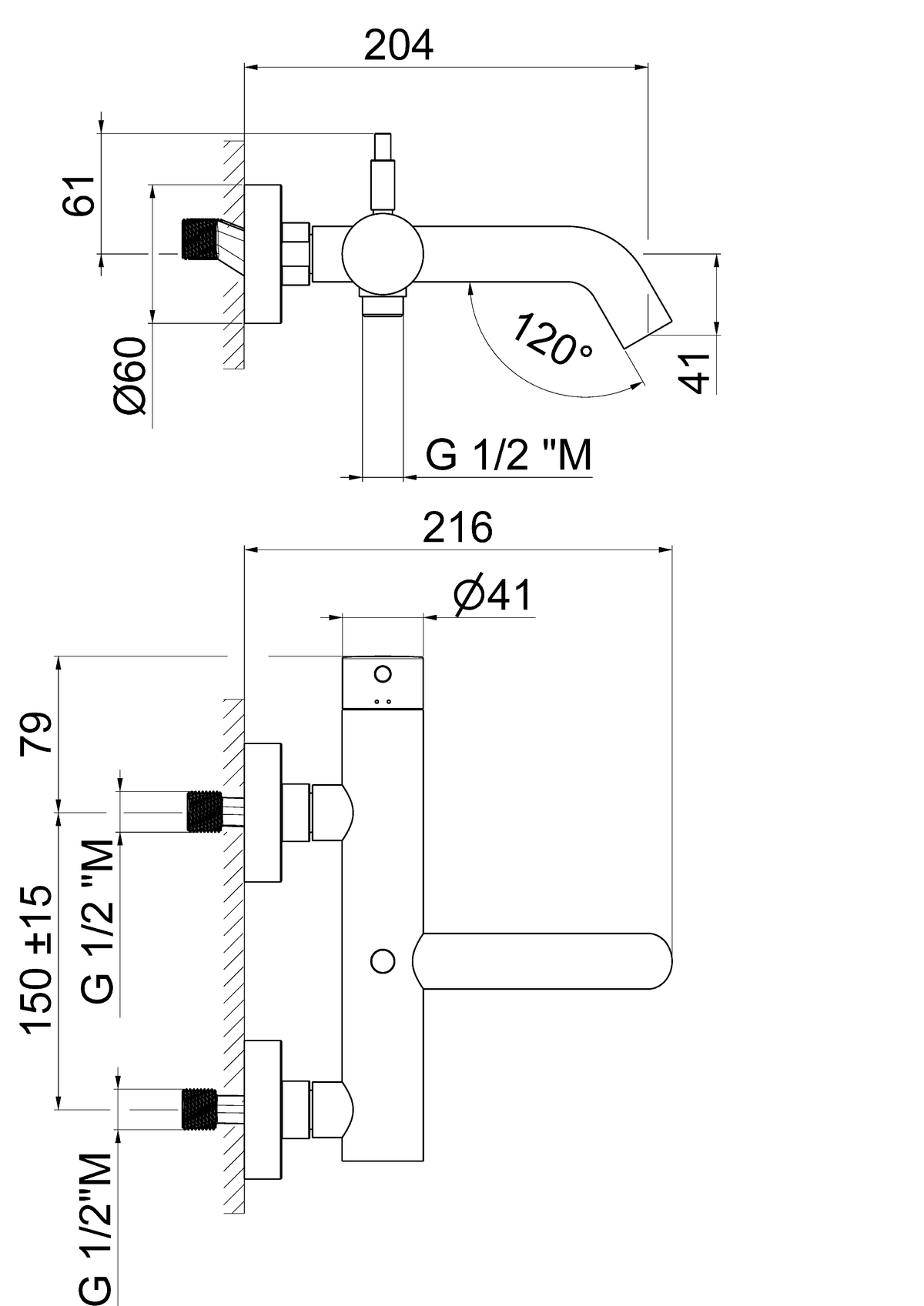 Disegno tecnico Vema V27080 - Miscelatore vasca Maira esterno