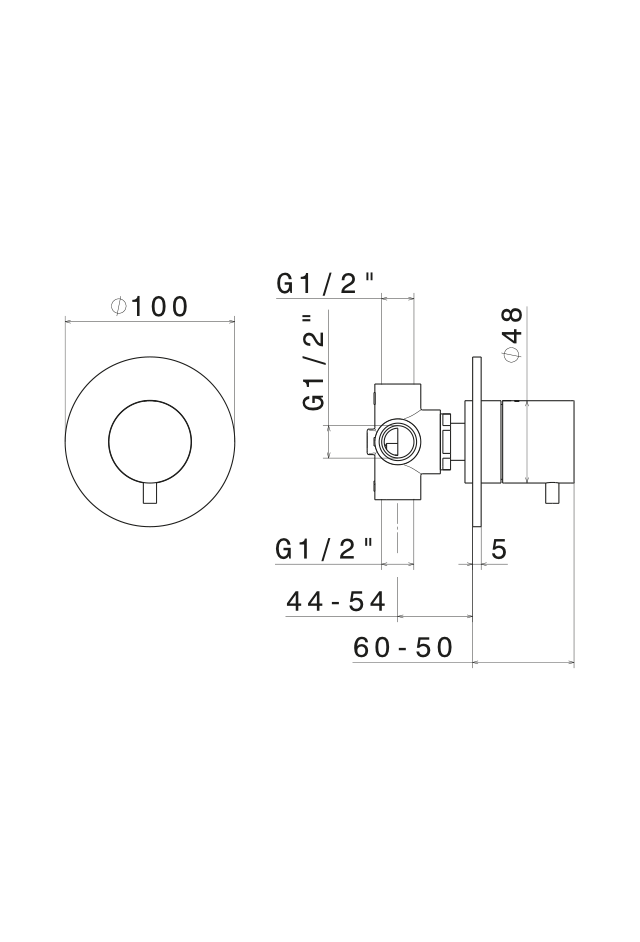 Disegno tecnico Vema V27120 - Deviatore Wellness Brass da incasso