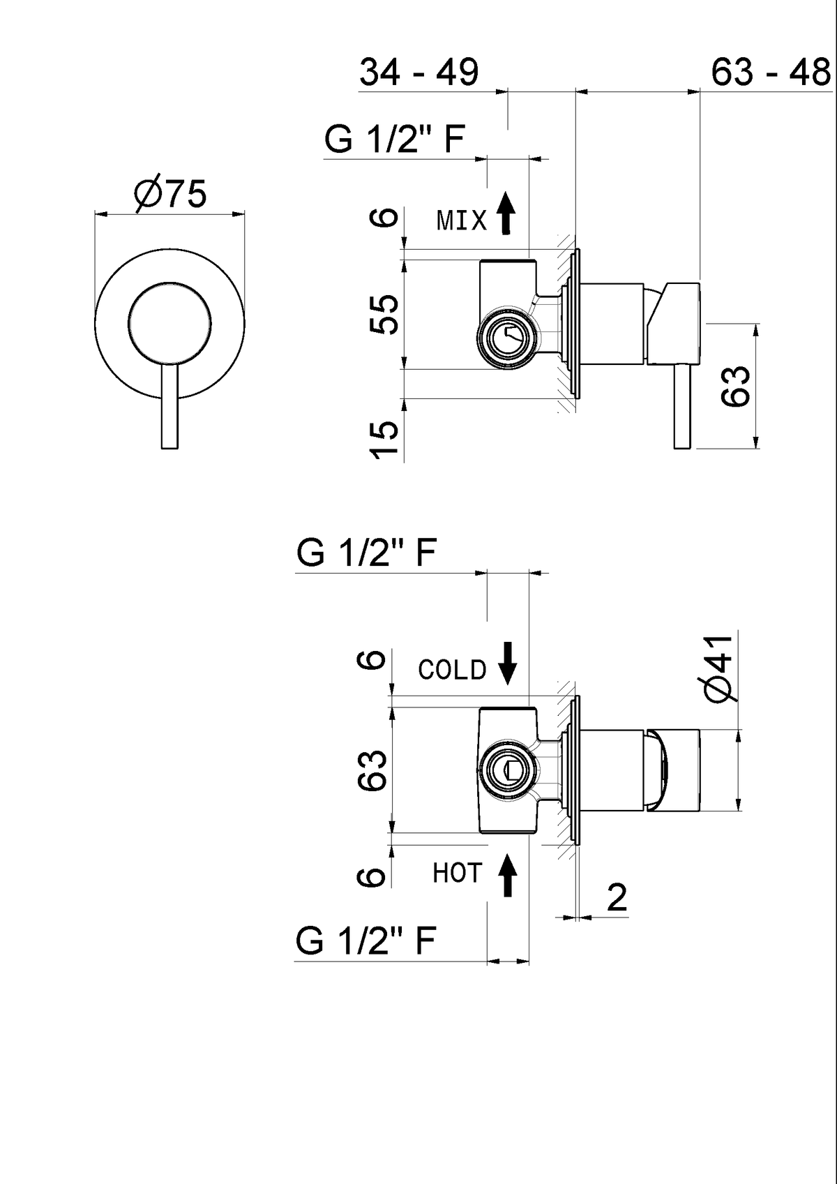Disegno tecnico Vema V27131 - Miscelatore doccia Maira da incasso