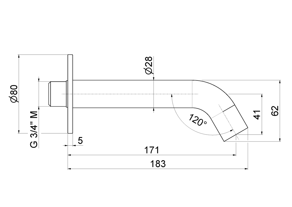 Disegno tecnico Vema V27145 - Miscelatore vasca Maira a parete da incasso 171 mm