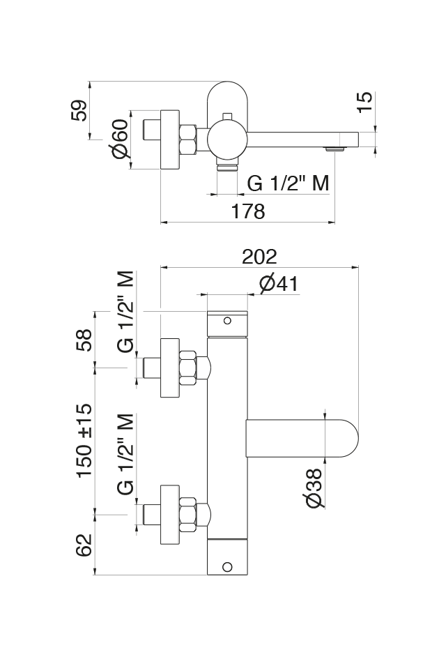 Disegno tecnico Vema V28080 - Miscelatore vasca Ayas Steel esterno