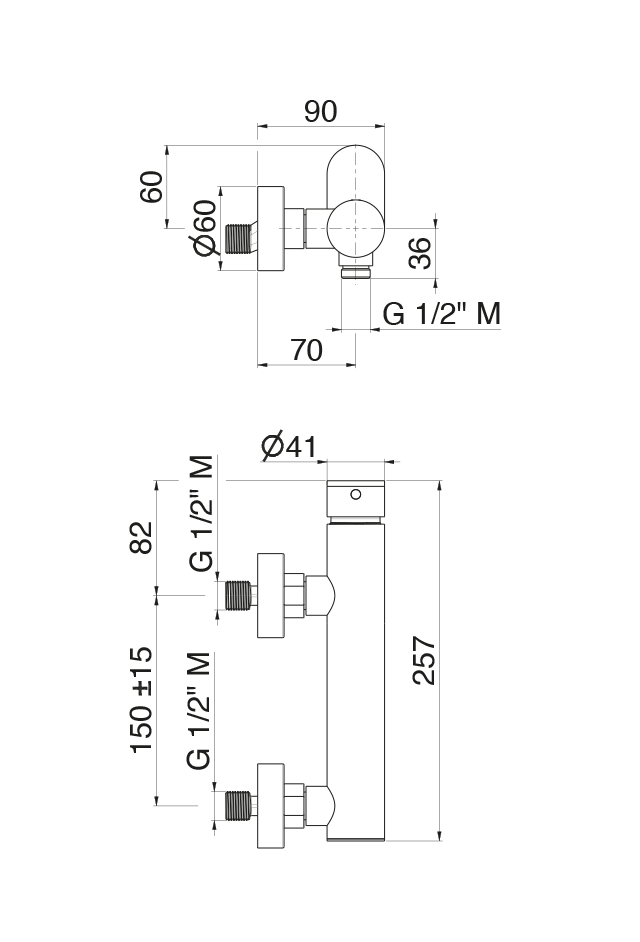 Disegno tecnico Vema V28090 - Miscelatore doccia Ayas Steel esterno