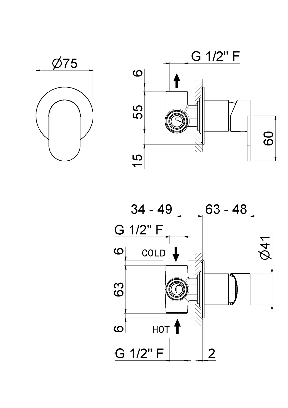 Disegno tecnico Vema V28131 - Miscelatore doccia Ayas Steel da incasso