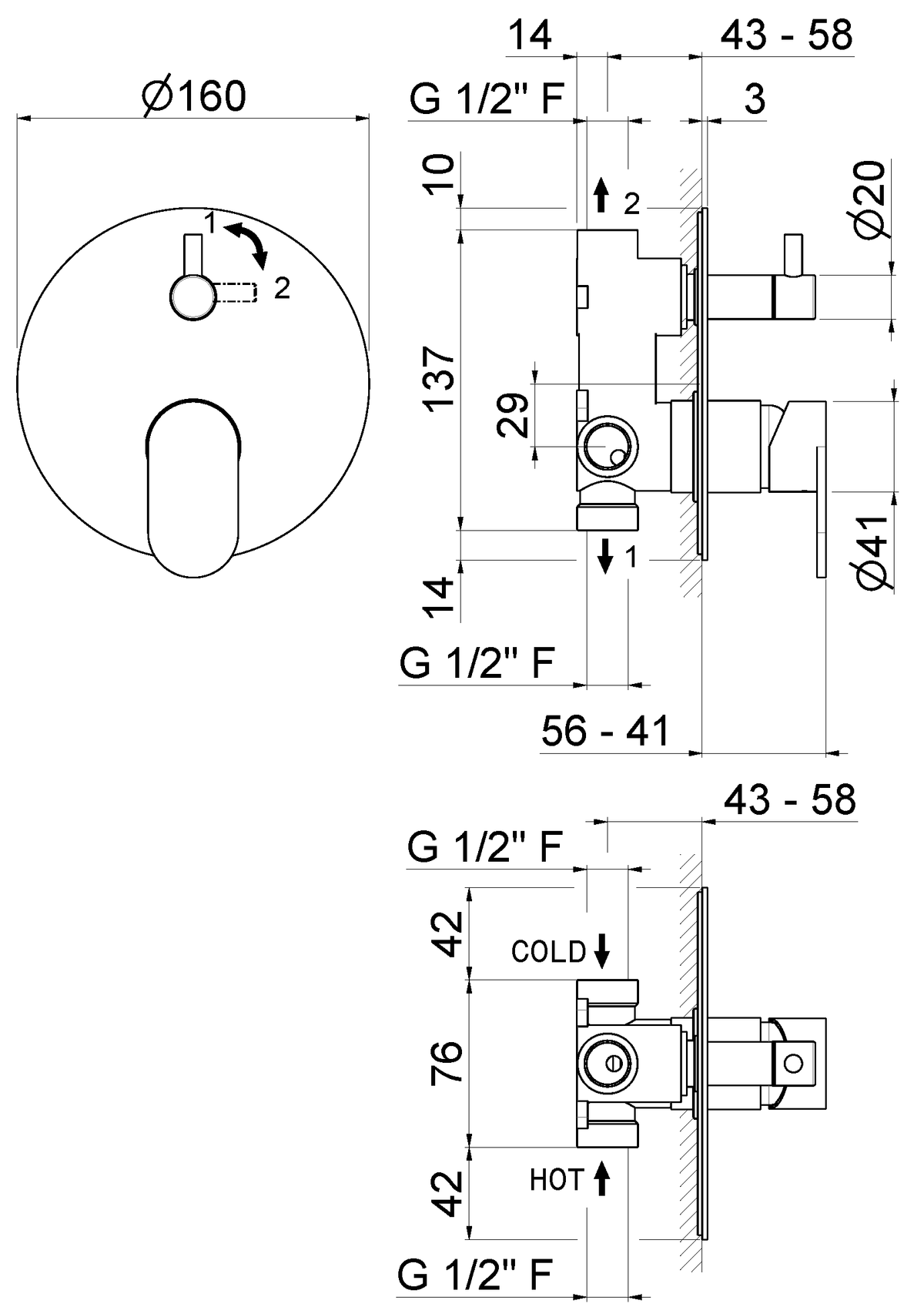 Disegno tecnico Vema V28142 - Miscelatore vasca Ayas Steel da incasso