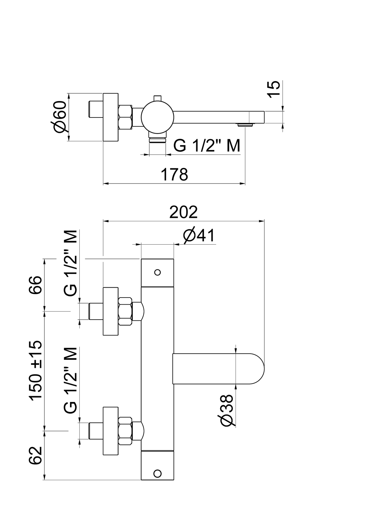 Disegno tecnico Vema V29080 - Miscelatore vasca Veny Steel esterno