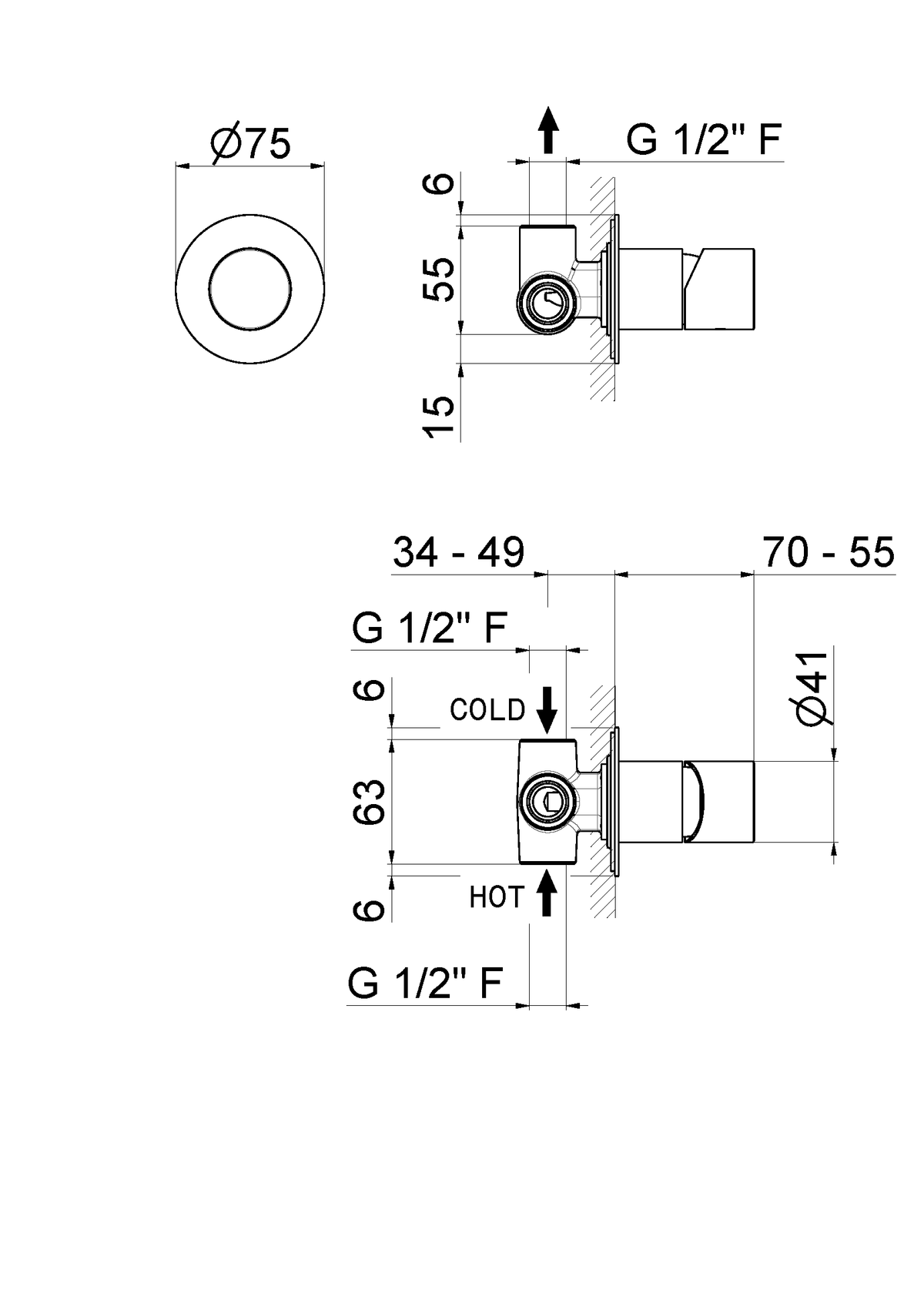 Disegno tecnico Vema V29131 - Miscelatore doccia Veny Steel da incasso