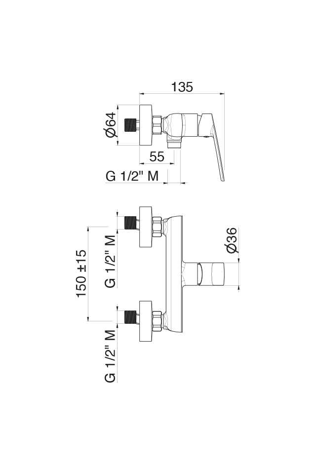 Disegno tecnico Vema V30090 - Miscelatore doccia Oten esterno