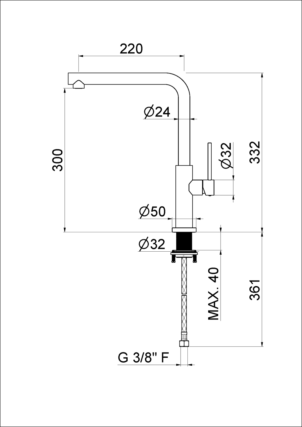 Disegno tecnico Vema V31022 - Miscelatore cucina Roy