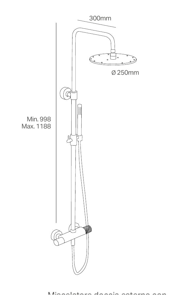 Disegno tecnico PDF con quote - Versace Cannetè Colonna doccia con miscelatore, soffione e doccetta - finitura non rappresentata