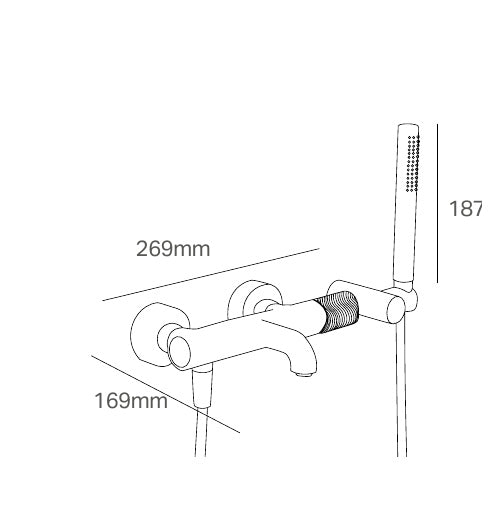 Disegno tecnico PDF con quote - Versace Cannetè Miscelatore Vasca Esterno con set doccia - finitura non rappresentata