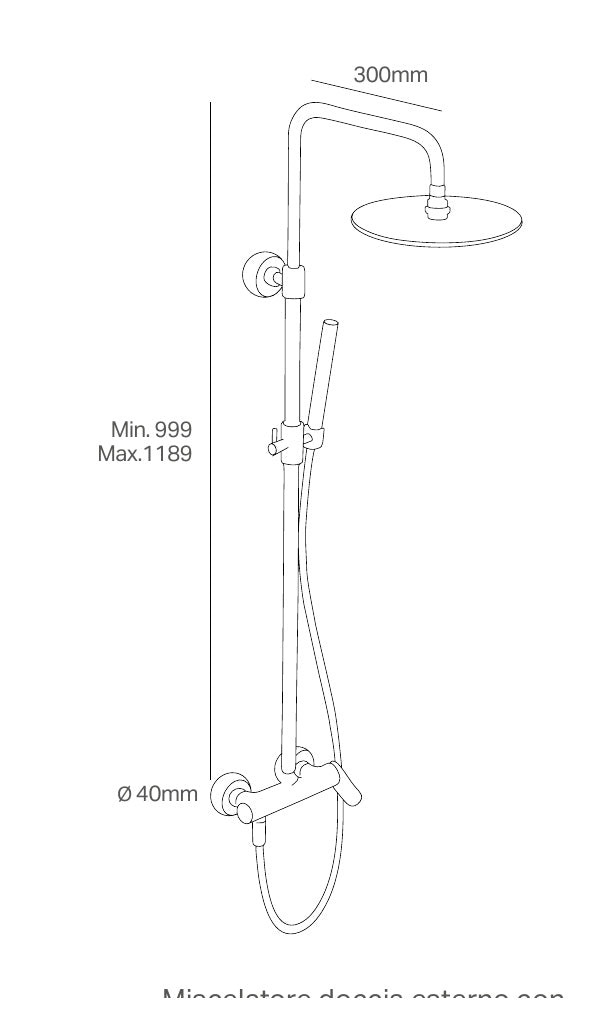 Disegno tecnico PDF con quote - Versace Curvy Colonna doccia con miscelatore, soffione e doccetta - finitura non rappresentata