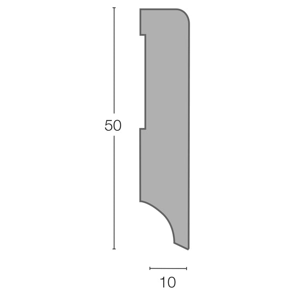 Virag Evolution Battiscopa PVC 50x10 mm Grey 9101 / 5005 barra 2.4 m — immagine tecnica indicativa
