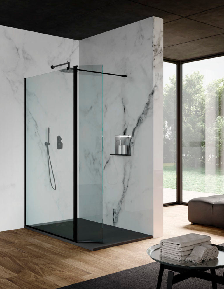 Lastra Walk-In Vogue Carbon (nero opaco) con parete mobile - Box Doccia di Vanitadocce - Prezzo solo €636! Compra ora su CEGO CERAMICHE