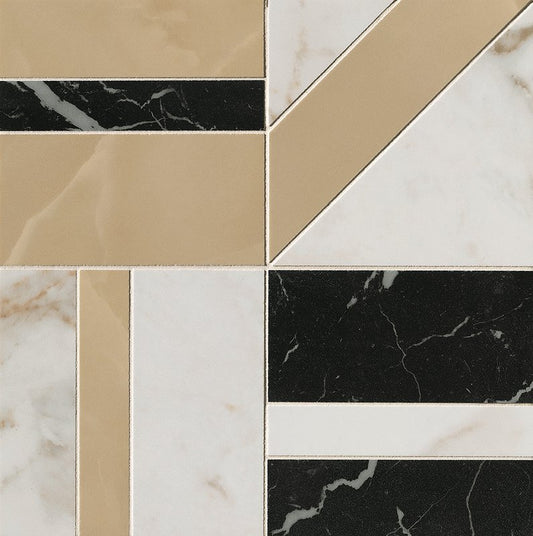 Roma Gold Calacatta Delicato/Onice Miele/Nero Elegante Deco Mosaico 30x30 - Gres Porcellanato di Fap Ceramiche - Prezzo solo €165! Compra ora su CEGO CERAMICHE
